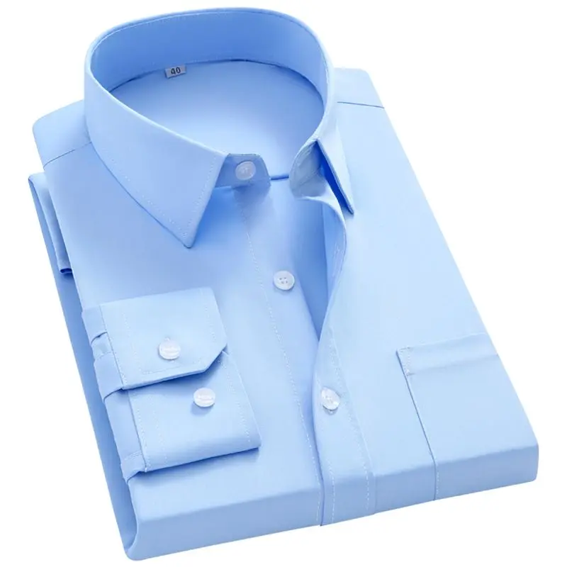 Áo Sơ Mi Dài Tay Chống Nhăn, Màu Trơn Vải Twill, Dành Cho Nam Giới, Áo Sơ Mi Công Sở, Chống Nhăn, Không Sắt, Áo Sơ Mi Trắng, Thích Hợp Mặc Công Sở, Tay Ngắn, Áo Sơ Mi Nam Menswear Cổ Tròn