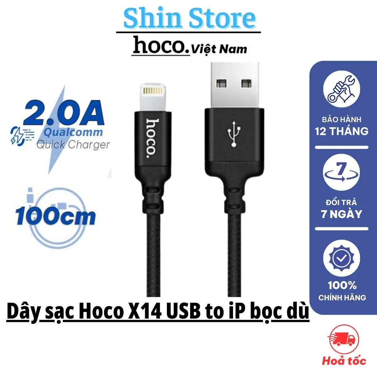 Cáp sạc nhanh 2.0A Hoco X14, Dây sạc Lightning độ dài 1M 2M -SHINSTORE