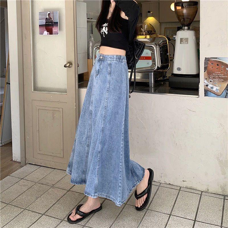 Product Introduction of Chân Váy Denim Dài, Ngoại Cỡ Cho Cô Gái Đầy Đặn, Váy Ô Chữ A Dài Nửa Người Dành Cho Nữ, Dài Trung Bình Qua Đầu Gối, Cạp Cao, Vải Mỏng, Ngoại Cỡ, Quần Áo Nữ, 100,00kg Women Khuy 1