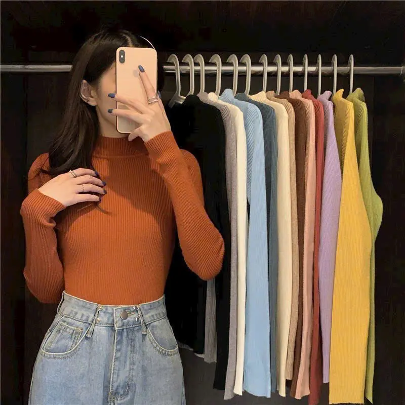 Giữ Nhiệt Mùa Đông- Áo Len Dài Tay Cổ 3cm Mềm Mịn Dễ Mix Đồ Nữ Women Top Voi 6