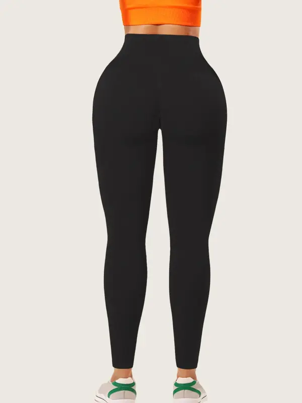 Sporty Women's Plain Ruched High Waist Sports Leggings, Solid Color Wide Waistband Sport Skinny Pants, High Stretch Seamless Yoga Leggings, Ladies Sportswear for Indoor Outdoor Wear, Tummy Control, Leggings for Women, Gym Clothes 7