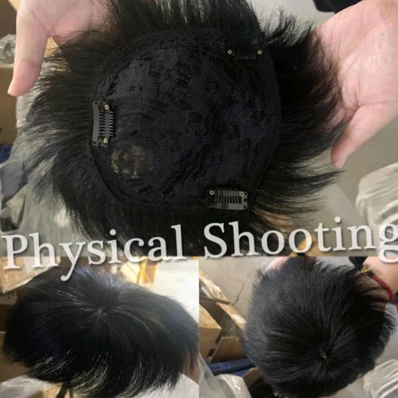 COD-Toupee Pria Rambut Pendek Warna Hitam Penutup Botak Pria Rambut Pendek Hitam Natural 6