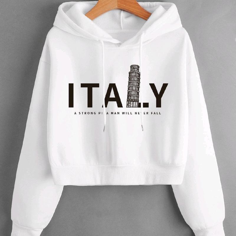hoodie crop wanita korea motif italy warna putih 0