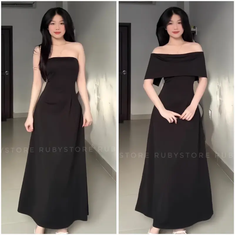 CÓ BIGSIZE _RUBYSTUDIO Đầm Ống Cúp Ngực Kèm Choàng Phom Dài - Chất Thun Mango Co Giãn 0