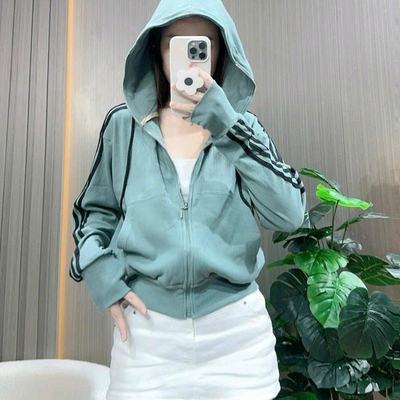Áo khoác thun gân 6túi sọc viền,phom thường. Nữ 6