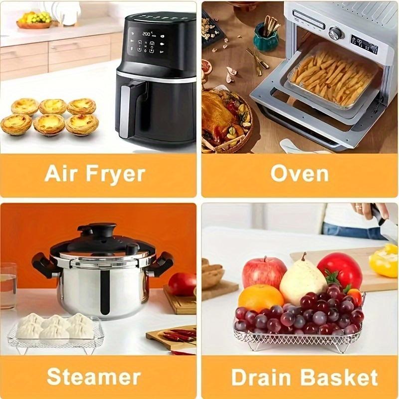 Product Introduction of Stainless Steel Air Fryer Grill (3 Counts/set), Stackable Air Fryer Basket, Multi-purpose Drain Basket Tool, Air Fryer Accessories, Summer Fathers Day Gift 6