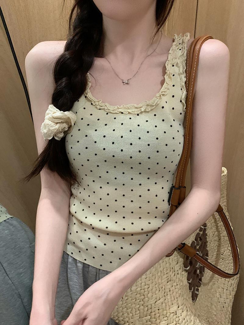 Product Introduction of Red Polka Dot Lace Camisole Women's Summer Slim-Fit Short Sleeveless Top 9