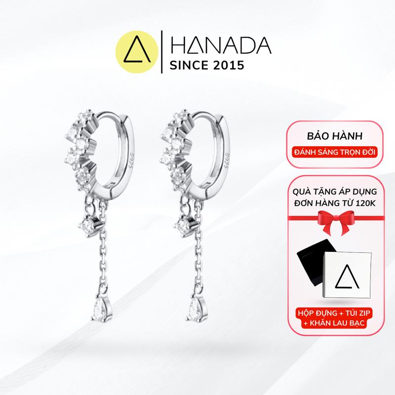 Khuyên Tròn Bạc 925 Ziczac Đính Đá, Bông Tai Giọt Lệ Rơi Dáng Dài Đi Tiệc Sang Trọng 1027 D03