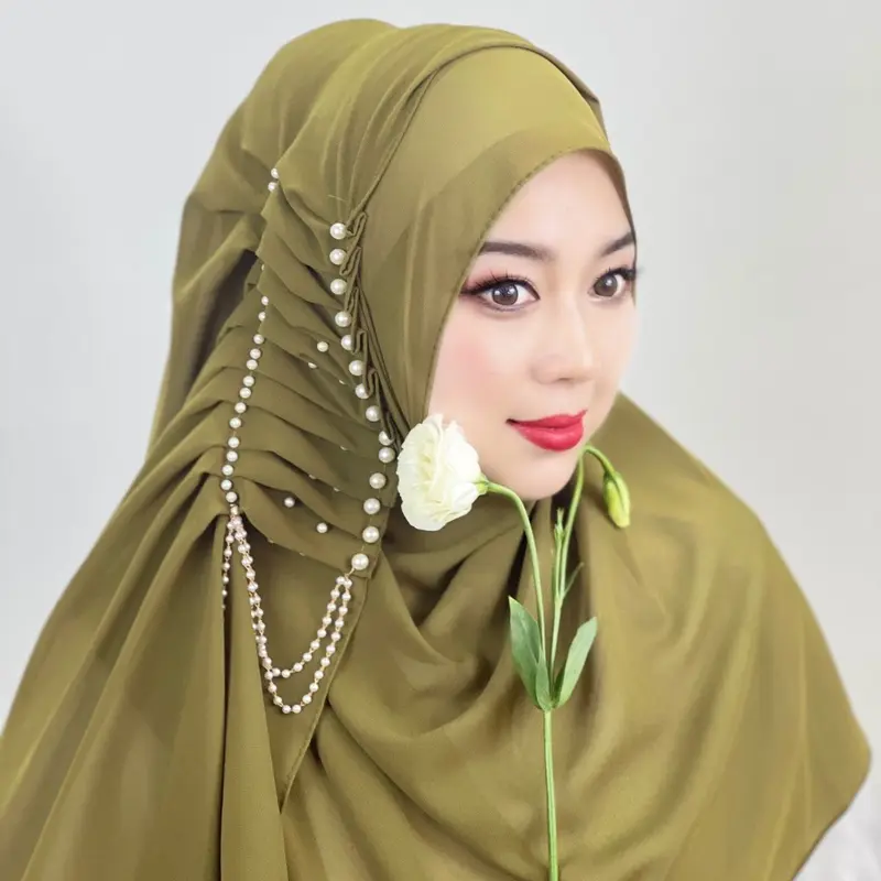Khăn Bandana Voan Ngọc Trai, Màu Trơn Thiết Kế Tua Rua Đính Cườm Khăn Choàng Nữ, Khăn Quàng Cổ Bandana Nữ, Còn Hàng 2