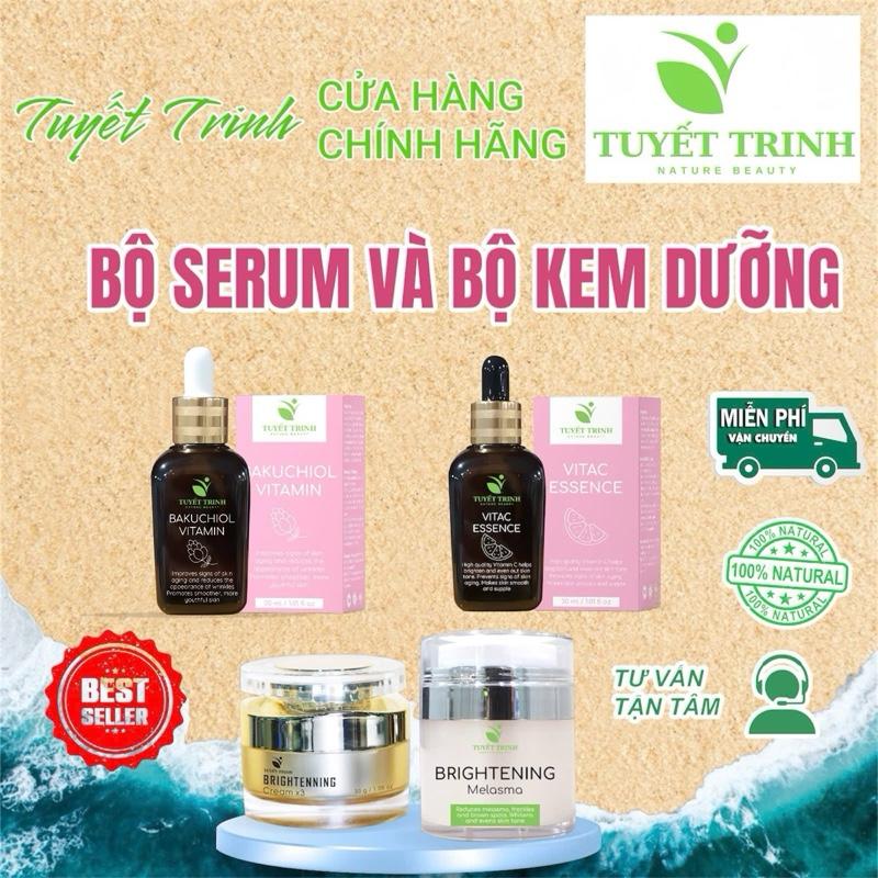    Bộ 4 món   Bộ kem nám và Bộ serum. Kem nám Brightening Melasma 30g Kem dưỡng Brightening Cream x3 30g Serum Vitamin C 30ml Serum Bakuchiol 30ml Chăm Sóc Làm Đẹp Da 