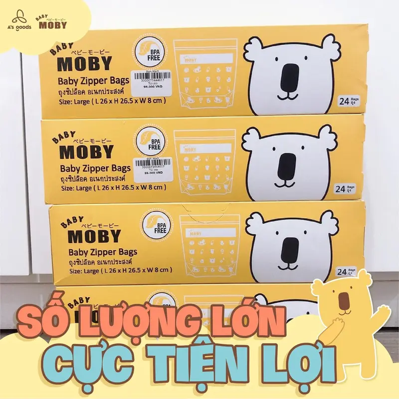 Túi zip đa năng Baby Moby (24 túi/hộp) Trữ Sữa Đựng Sữa Bộ cho bé hình con voi 5