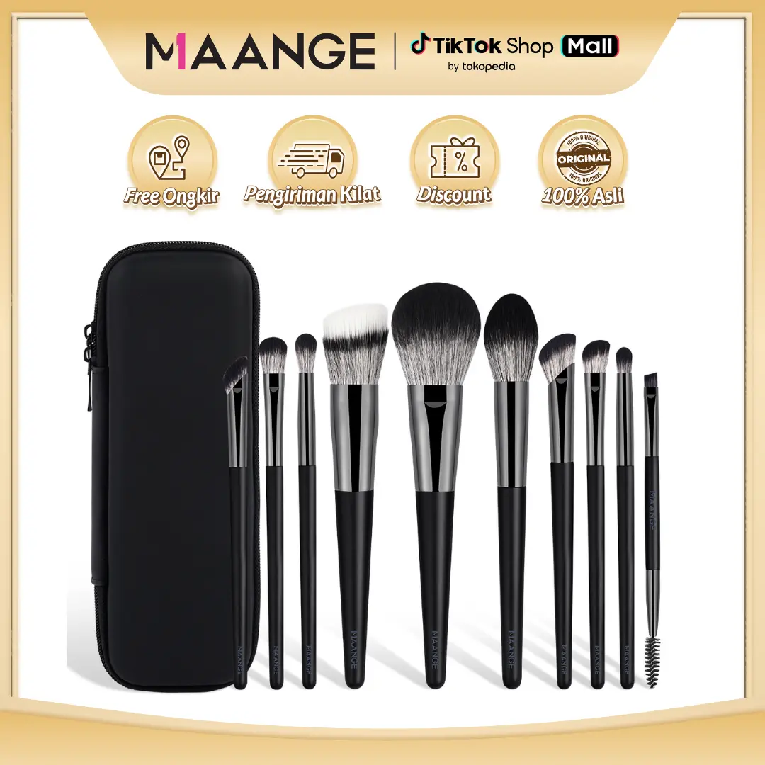 MAANGE 10 Pcs Make up Brush Set With Brush Bag 52317 Kualitas Tinggi Kuas Bedak Perona Pipi Eyeshadow