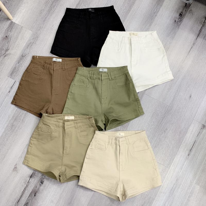CO DÃN Quần short jean nữ phom ôm cạp cao lai viền trắng đen chất Denim Pants Women MS204