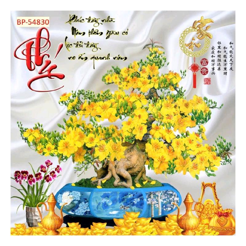  Tranh dán tường 3d tranh hoa mai  Cây Kim tiền trang trí phòng khách  phòng thờ Chống nước Đồ trang trí Decor 