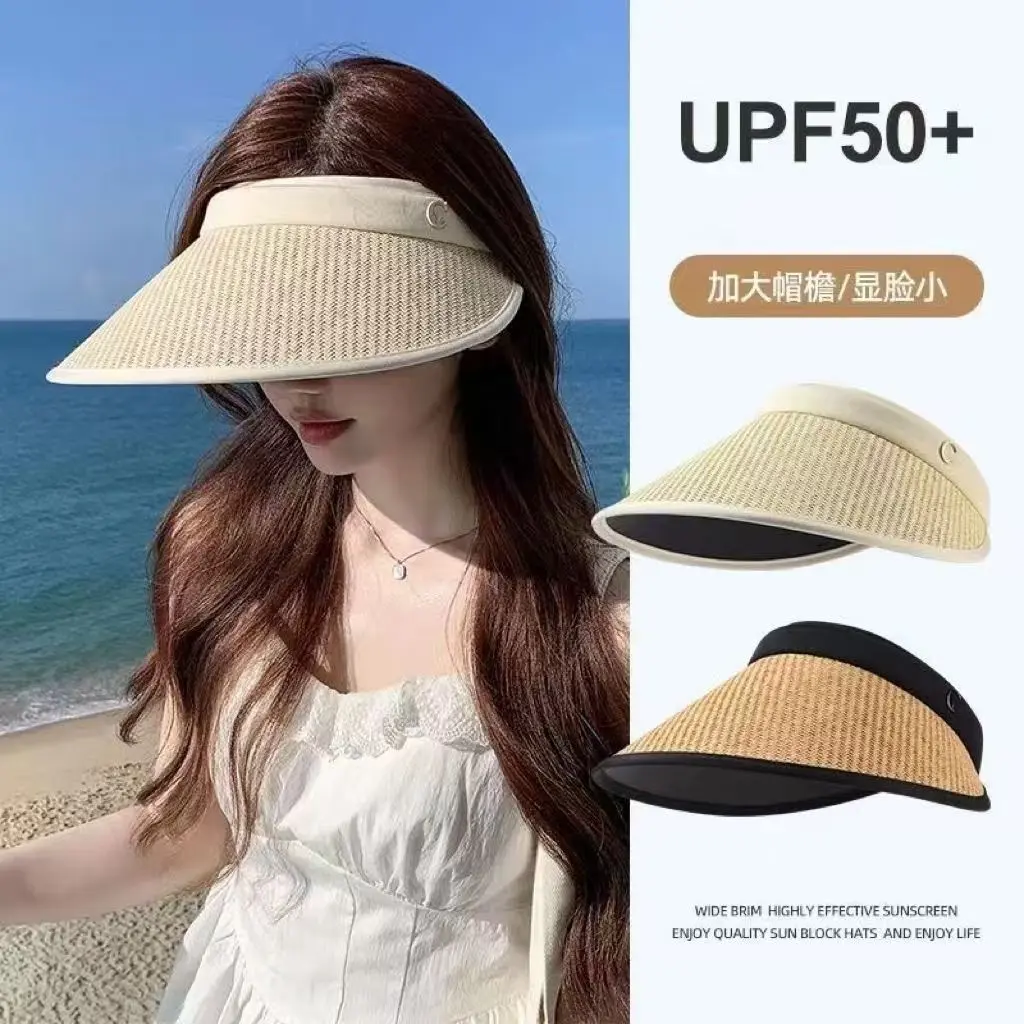 [Mg] Summer Ins Sun-Proof Vinyl Hat Korean Style Air Top Sun Protection Hat Internet Celebrity Big Brim Women's Straw Hat Fashion Headband Sun Hat
