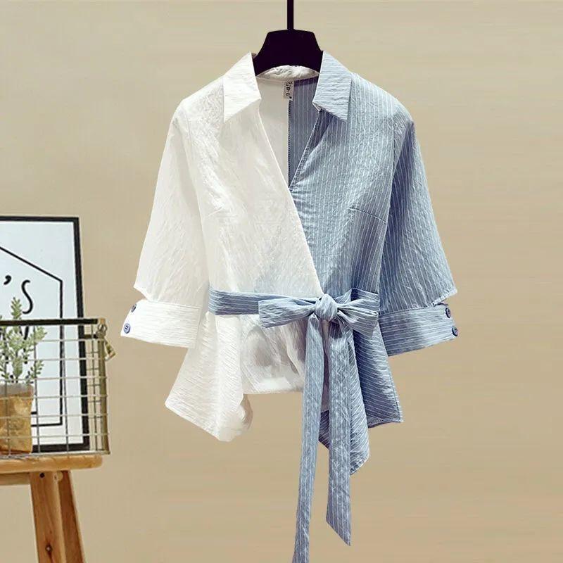 Quần Áo Nữ, Ngoại Cỡ, Áo Sơ Mi Khâu Sọc, Quần Jean Cạp Cao, Bộ Đồ Hai Mảnh, Thích Hợp Cho Mùa Hè, Cô Gái Béo 100,00kg 1