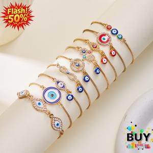 สร้อยข้อมือตาปีศาจ สำหรับผู้ชายและผู้หญิง มี 17 สไตล์ จี้โลหะผสม สร้อยข้อมือดึงปรับได้ สร้อยข้อมือบางประณีต ของขวัญเครื่องประดับ ฝังเพทายสีแดง น้ำเงิน ดำ