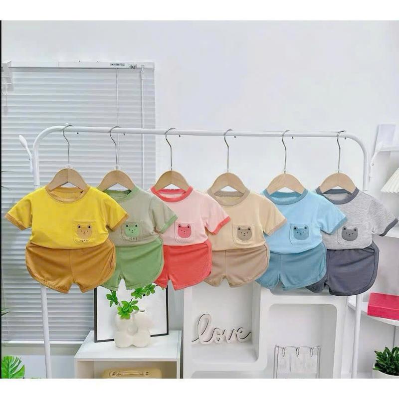 Bộ quần áo cộc tay quần cộc vát phối túi in hình MK505 (6-16KG) chất thun lạnh cho bé dưới 3 tuổi thun lạnh  cho  bé  gái