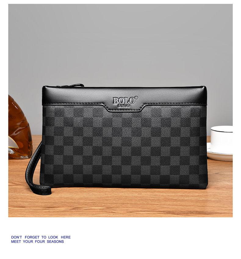 Product Introduction of Men's Handbag New Fashion Plaid Business Large Capacity Casual Envelope Men's Clutch 18