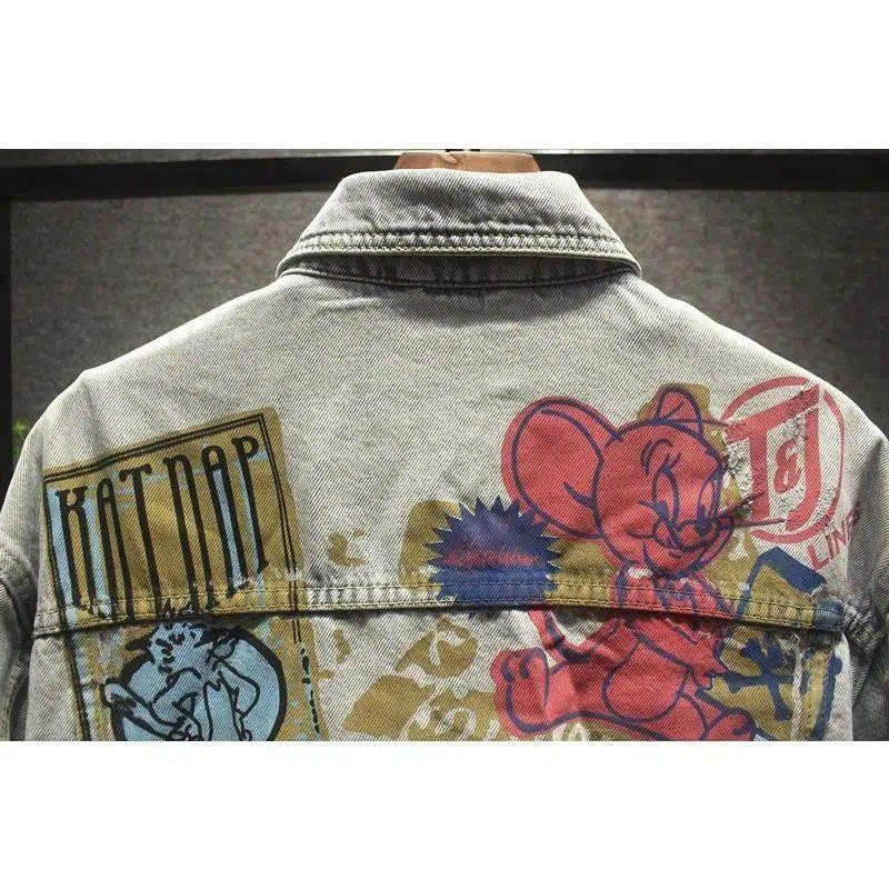 Áo Khoác Denim, Phong Cách Âu Mỹ, Họa Tiết Graffiti Màu Sáng, Thương Hiệu Thời Trang Rách, Áo Sơ Mi Denim Đường Phố Âu Mỹ Thương Hiệu Thời Trang, Dành Cho Nam Giới, Xu Hướng Mùa Hè, 2024Mới 1