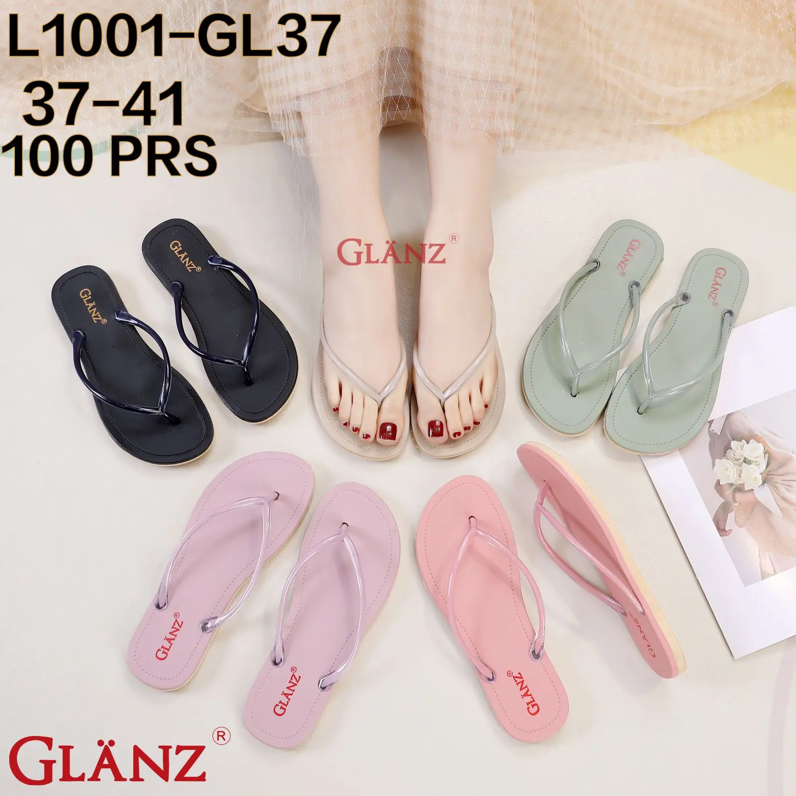 Sandal Jepit karet Cewek  Tali Bulat Kecil Glanzton Sendal Wanita Jelly Doff Anti Air  L1001-GL37