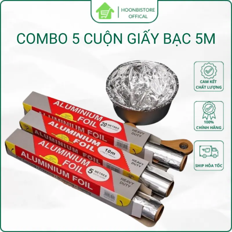 [Combo 5 Cuộn] Giấy Bạc Nấu Nướng Dày 3mX30cm, Màng Nhôm Cho Lò Nướng, Nồi Chiên Không Dầu HoonbiStore.Official GB118