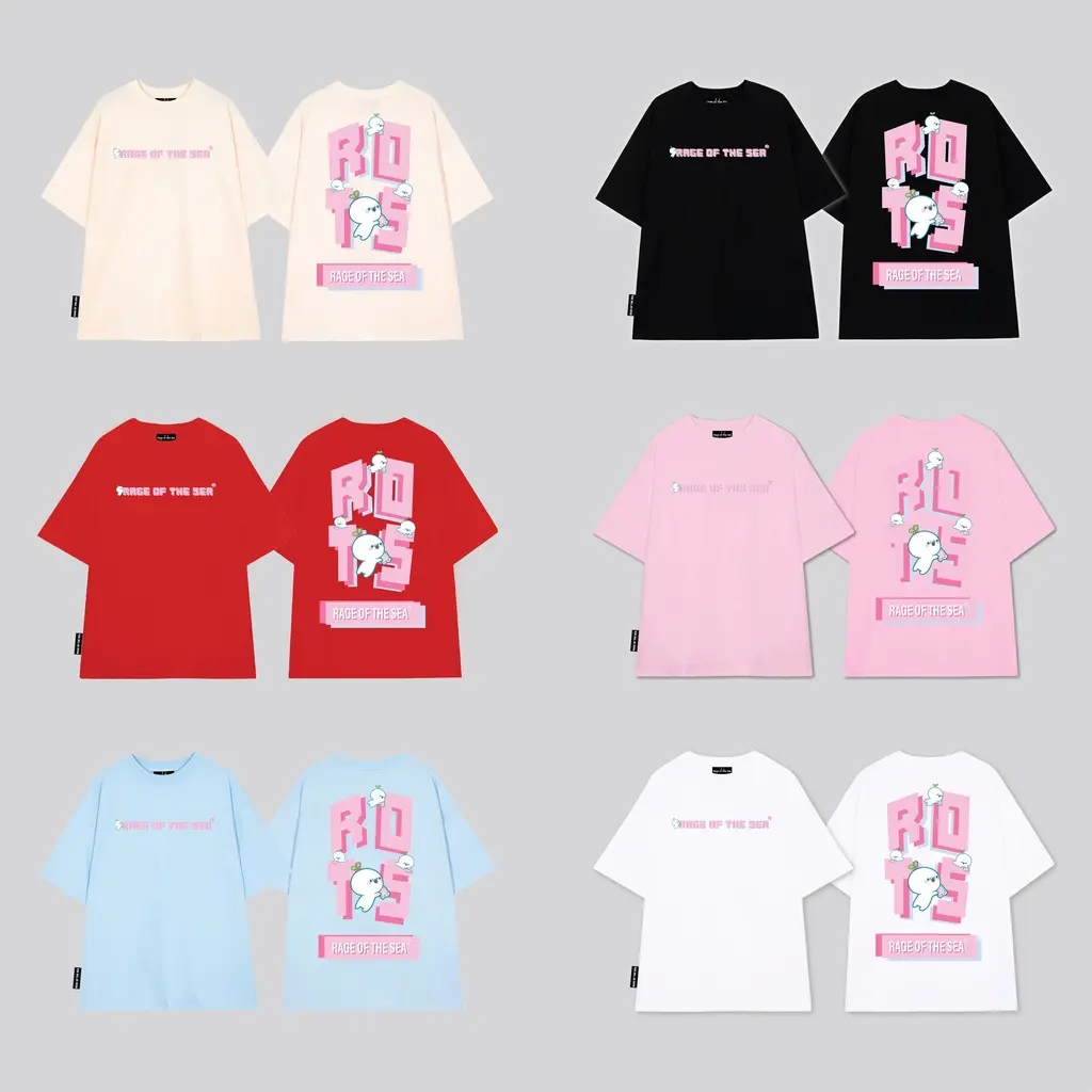 ÁO THUN/T-SHIRT CỔ TRÒN UNISEX NAM NỮ FORM ÂU RAGE OF THE SEA (ROTS STUDIO) "BIGLOGO HỒNG"
