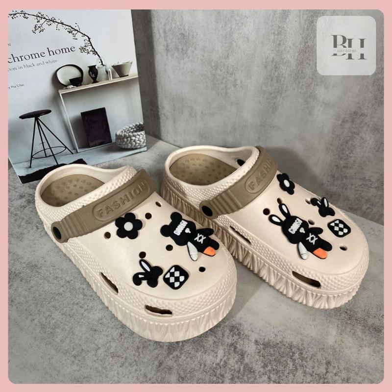 Dép Nữ Dép Cross Dép Bánh Mì Dép Sục Tặng Kèm Sticker Gấu Cool  Đế Cao EVA Chống Trượt 8683TH