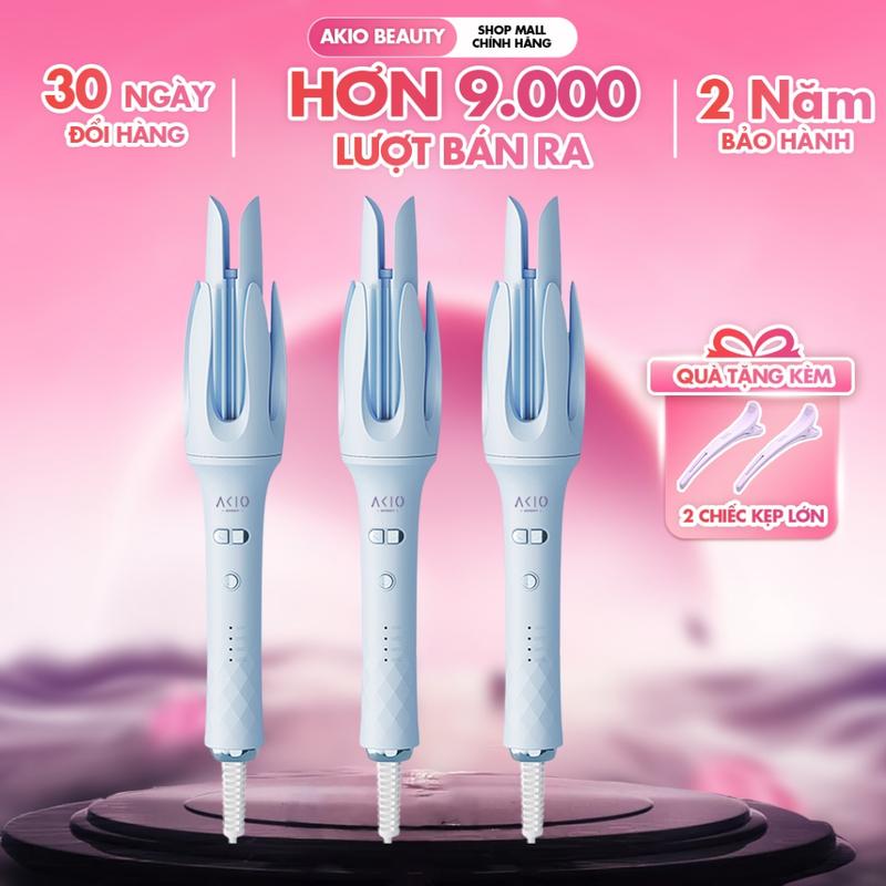 Máy uốn tóc xoăn tự động xanh 32mm AKIO trục xoay 360, lớp phủ gốm bảo vệ tóc khỏi hư tổn