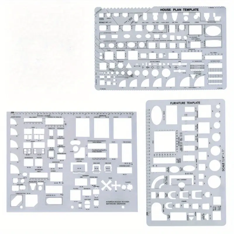 3-piece set of architectural plans, interior design and furniture ...