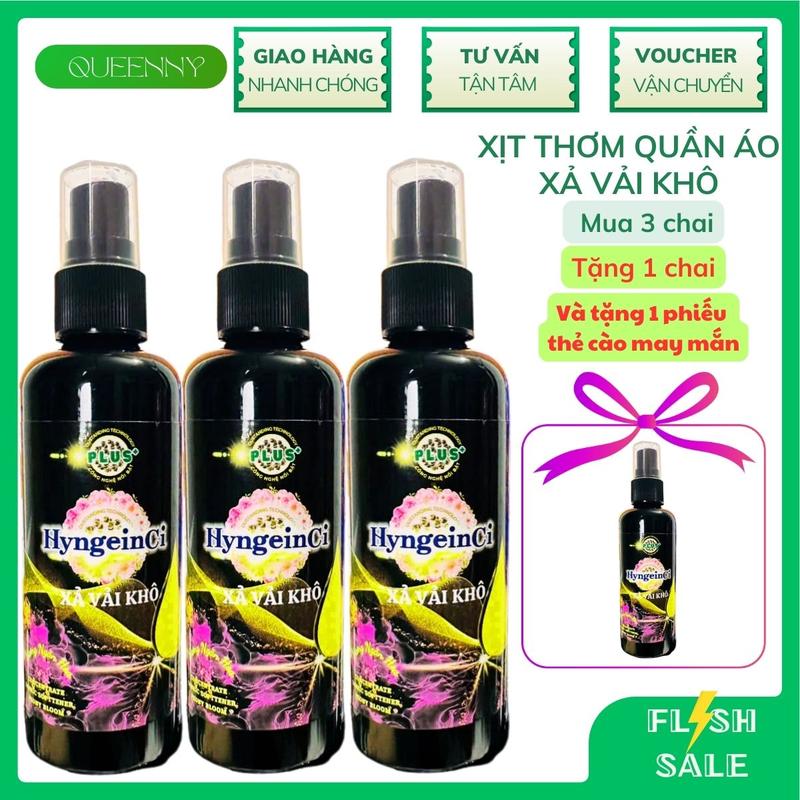 (Combo 3 tặng 1) Xịt thơm quần áo HyngeinCi - Xả vải khô hương thơm bền lâu, quần áo thơm dai - Chai 100ml nước xả vải nuoc xahygiene nuoc giat nước xả vải nước  giặt