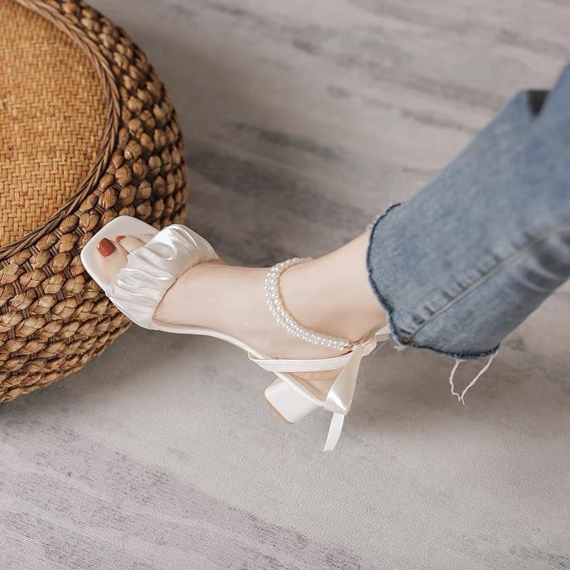 SA Giày cao gót nữ quai voan gót trong 5phân, sandal cao gót nữ quai ngọc s060 3