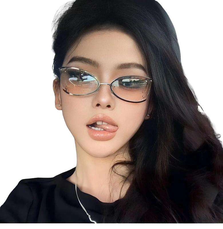 KM17 kính mắt mèo không viền  chống tia UV [tặng kèm bao da đựng kính và khăn lau] Vành nửa gọng Hình oval Gọng kính bao trọn tròng Mắt Kính Nữ Women Hoa Voi