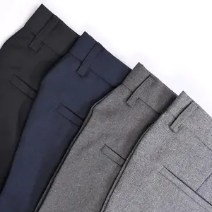 Celana Bahan Slimfit Kerja Formal Kantor Panjang Hitam Dasar Pria Kain Polos Abu Biru