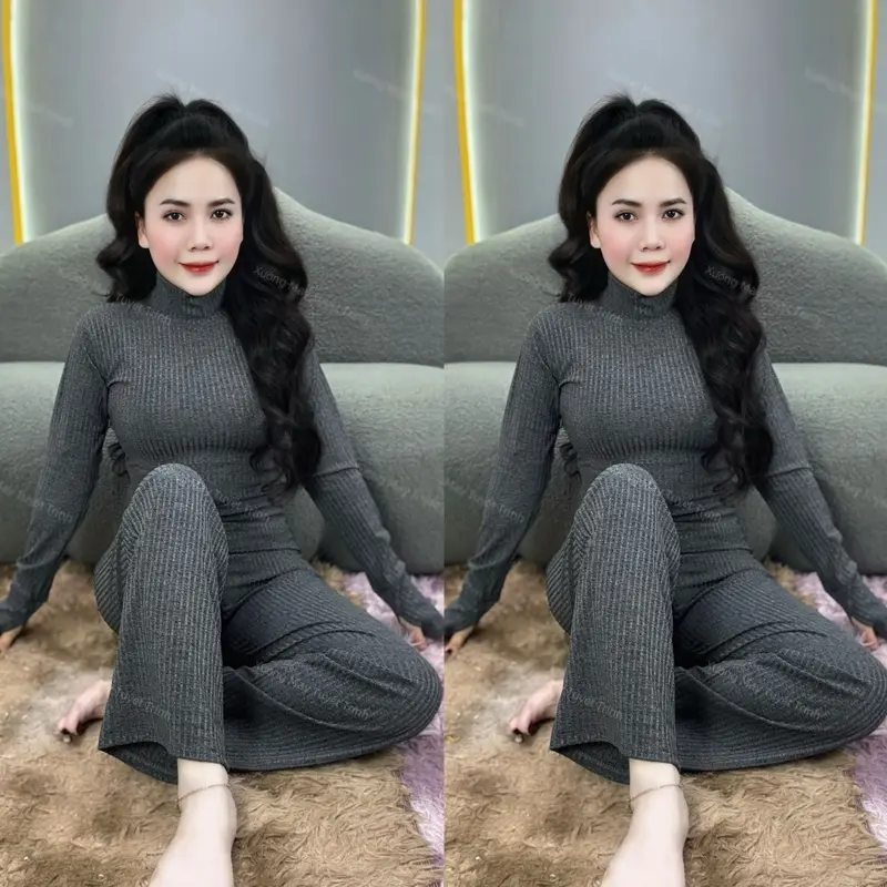 Set Bộ CỔ LỌ TAY DÀI -QUẦN SUÔNG, Chất liệu vải tiêu dày dặn , Đồ Bộ Nữ Top Women, Size từ 35-78kg 2