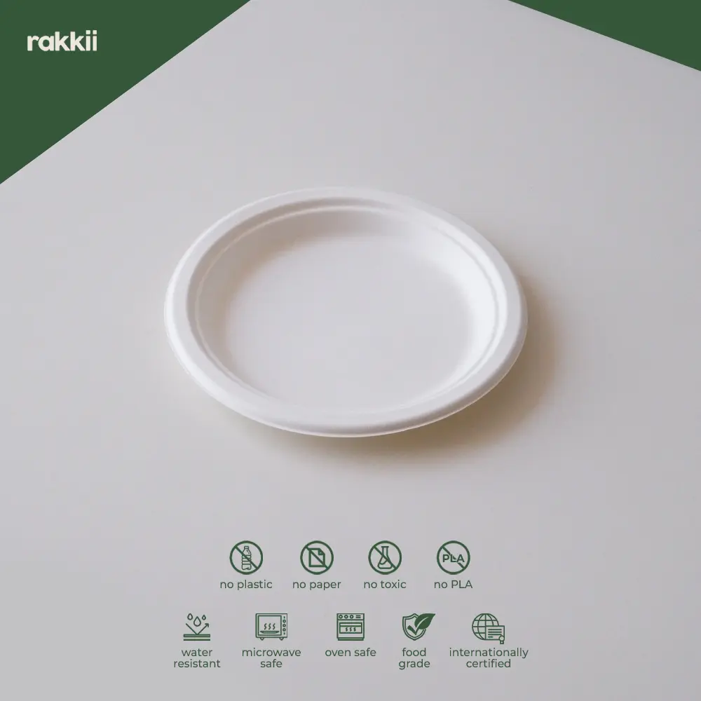 Bagasse Piring Makan Pesta Diameter 20.6 cm Natural 8 Inch kitchenware