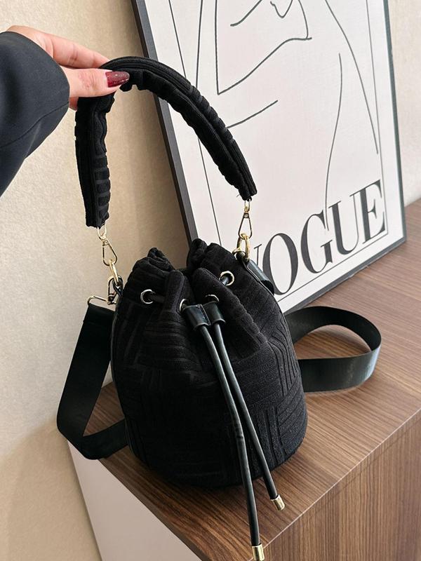 Women's 1 Piece Minimalist Elegant Solid Color Bucket Bag, Fashion All-match Flannelette Bucket Handbag, Fashionable Adjustable Strap Design Crossbody Bag for Daily Used 3