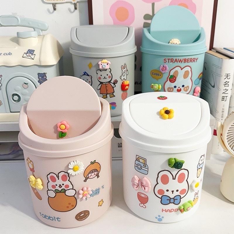  Thùng Rác Mini  Cute Nắp Lật - Sọt Rác Để Bàn decor bàn học 
