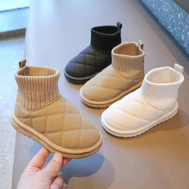 Children's snow boots for winter, boys' short boots with thick fleece, girls' cotton boots, socks, big children's sports shoes