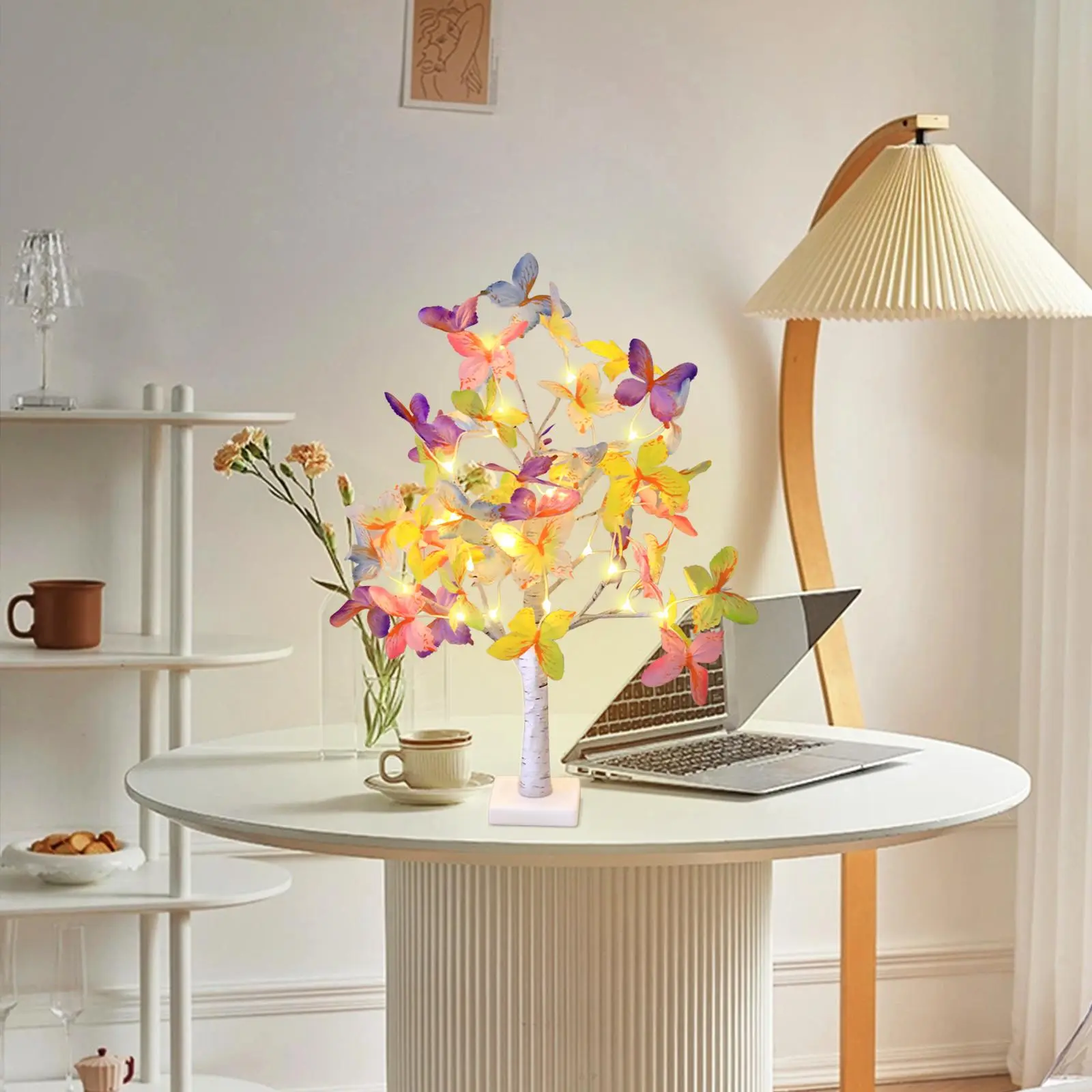Artificial Butterfly Design Tree Light, USB Powered/Battery Required Tabletop Fairy Tree Lamp, Decorative Lights for Bedroom Home Living Room (Without Battery)
