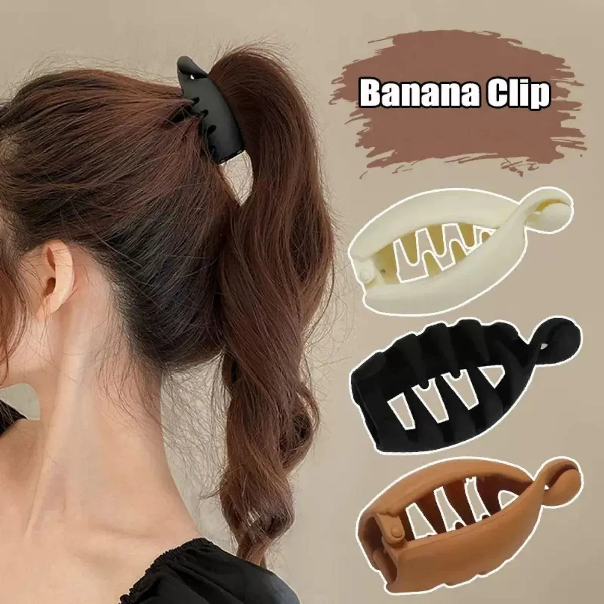 Kẹp Xoắn Chuối, Chất Liệu Nhám Giá Đỡ Cố Định Tóc Đuôi Ngựa Cao, Dành Cho Nữ, Kẹp Tóc Đơn Giản, Kẹp Tóc, Phụ Kiện Cài Tóc Hoa Kaki