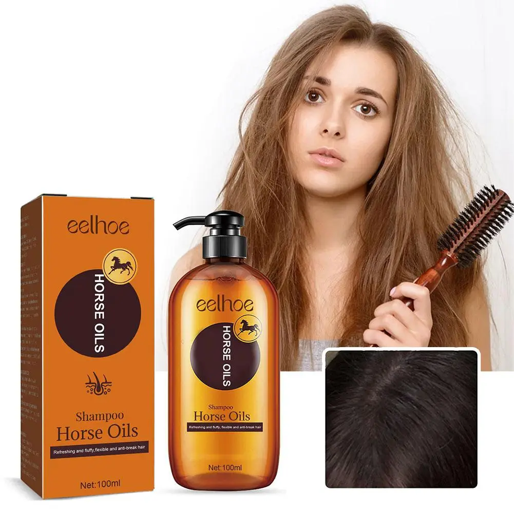 100ml Horse Oil Nourishing Shampoo Prevent Shedding Deeply Scalp Hair Dandruff Clean Q4N1