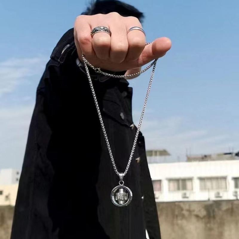 Vòng Cổ Mặt Dây Chuyền Thép Titan, Phong Cách Punk, Vòng Cổ Người Chạy May Mắn Họa Tiết Vòng Cổ Xoay Chữ Thập, Dây Chuyền Nylon, Dành Cho Nam Giới 2