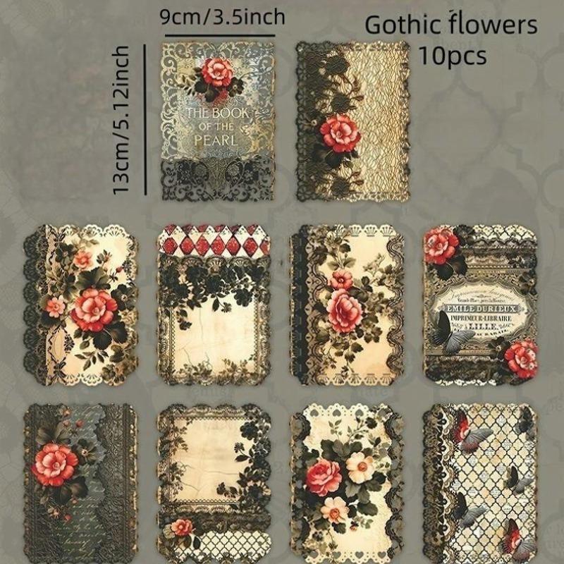 Product Introduction of Vintage Flower & Lace Pattern Material Paper, 10pcs/set Scrapbooking & Stamping Paper, DIY Decorative Paper for Scrapbooking & Journal Making 3