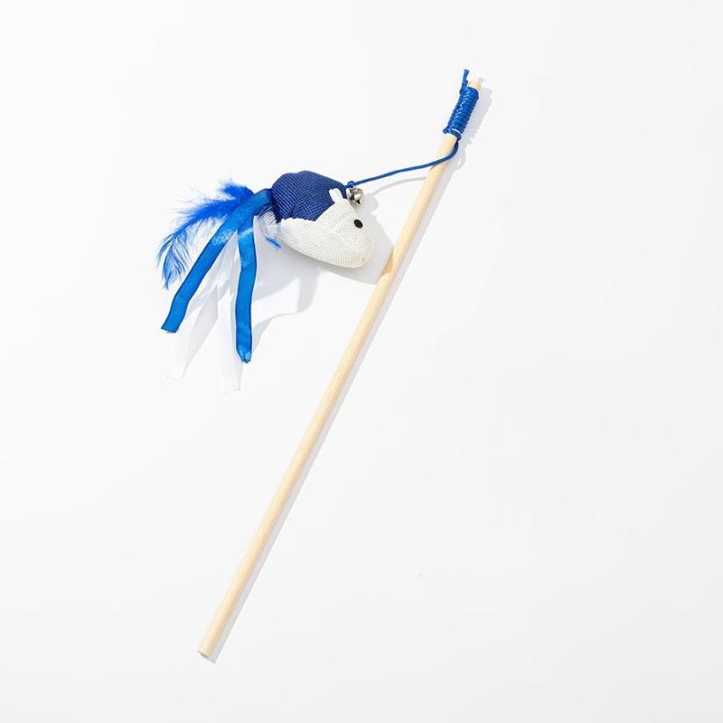 Product Introduction of 🔥 Cat Teaser Canvas Wooden Rod Mouse Bell Feather Elastic String Wear-Resistant Bite-Resistant Self-Hi Relieving Stuffy 6