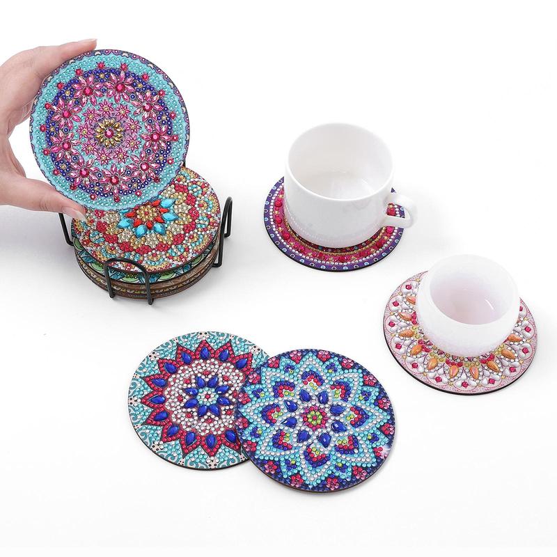 Product Introduction of Round Mandala Flower Pattern DIY Diamond Arts Colorful Painting Coaster, 10pcs DIY Craft Supplies for Home Decoration 15