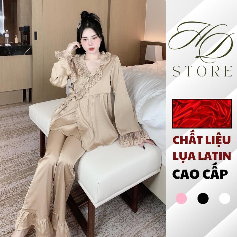 Đồ Bộ Cao Cấp Nữ Lụa Mịn Latin Mềm Áó Kimono Cột Dây Bộ Ngủ Pijama Freesize 40-58kg Kem Women Áo - HD STORE