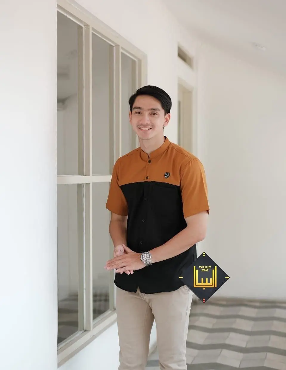 Baju Koko kurta kombinasi STM Lengan pendek muslim pria dewasa bahan katun toyobo adem