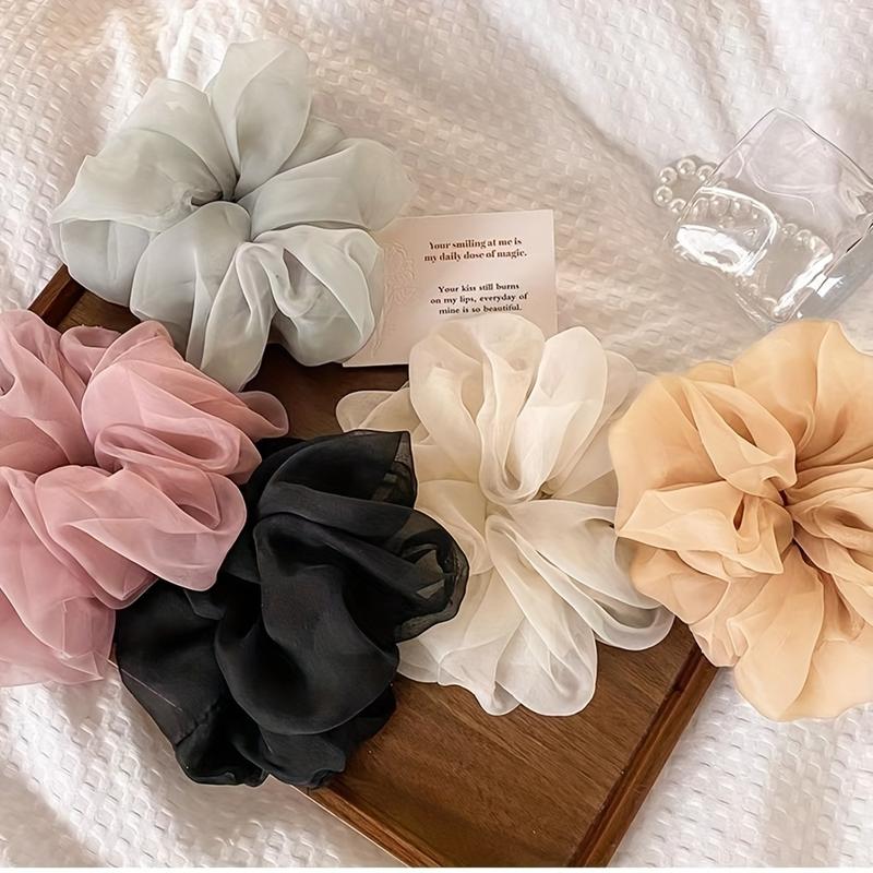 5pcs Large French Puff Chiffon Big Intestine Hair Rings 5
