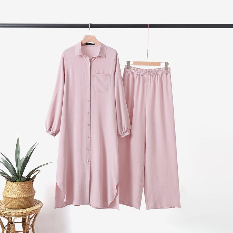Product Introduction of Hot Sale Muslim Women's Wear Discount for Arabic Style Two-Piece Suit Spring and Autumn New Long Sleeve Shirt Trousers Suit 7